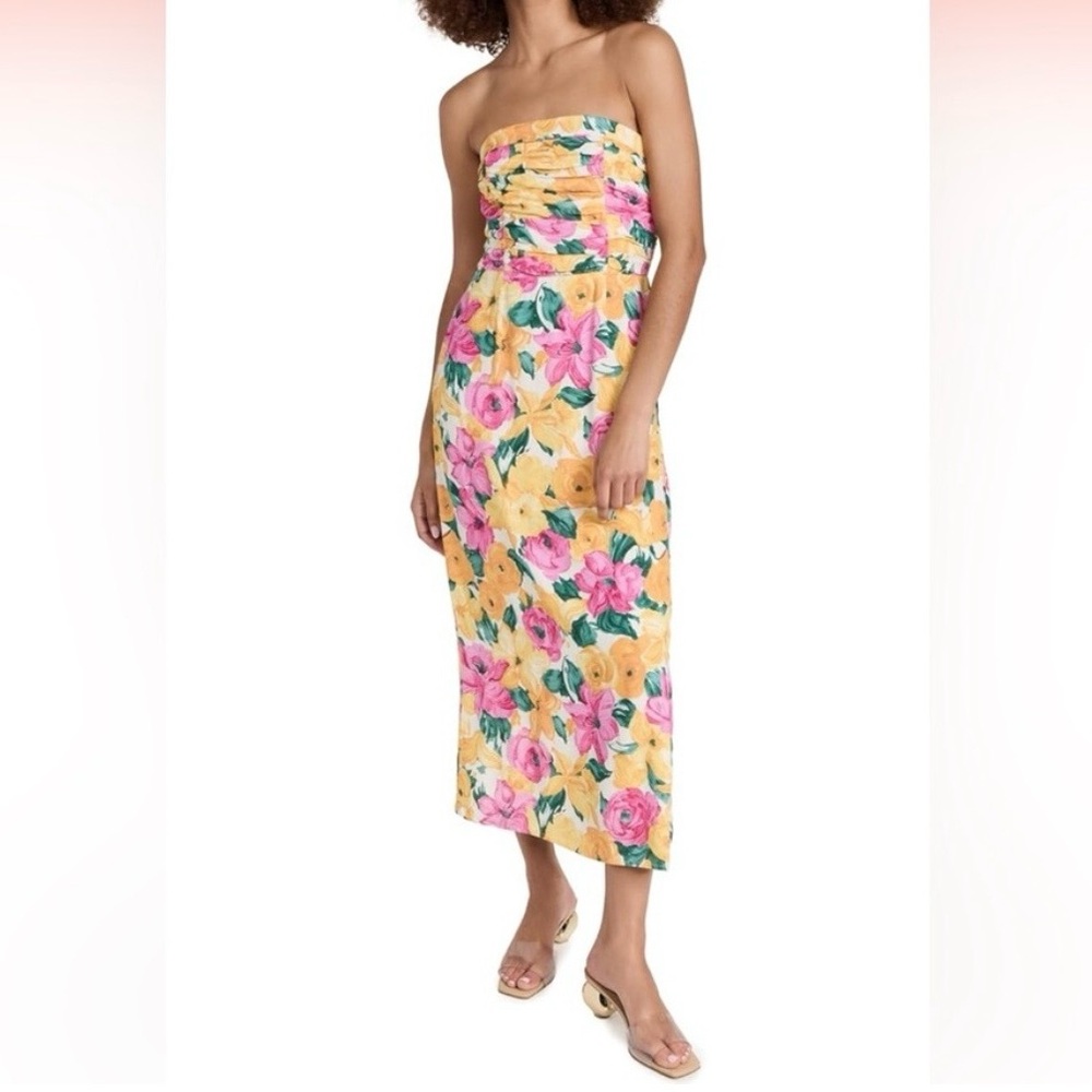 Wayf Strapless Dress with Pink and Yellow Floral Design